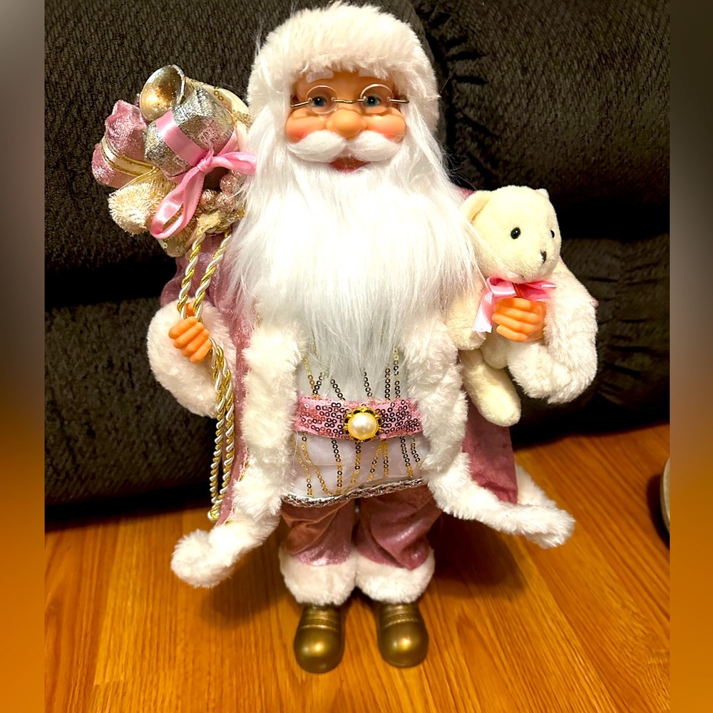Windy Hill Pink/White Santa Claus Figurine w/Teddy